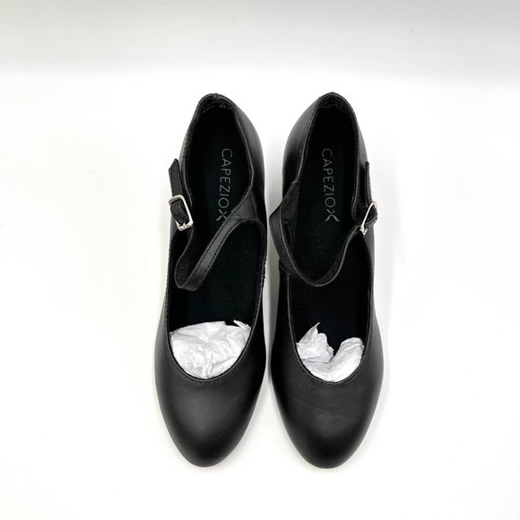5W 5 WIDE Capezio Womens 650 Student Footlight Black Leather Dance Heels Shoes - Picture 3 of 13